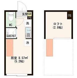 京王線 代田橋駅 徒歩6分の賃貸アパート 2階ワンルームの間取り