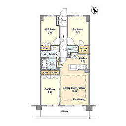 東急大井町線 尾山台駅 徒歩15分の賃貸マンション 4階3LDKの間取り