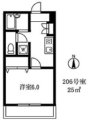 YMO弦巻 1Kの間取図画像