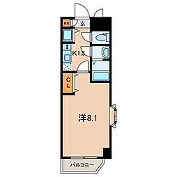 KYKガーデンホームズ若林 1Kの間取図画像