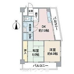 エステートII 6階2DKの間取り
