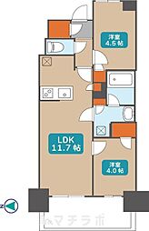 プレサンス名駅南ブリエ 14階2LDKの間取り