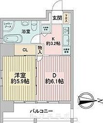 レインボーピア記念橋 1DKの間取図画像
