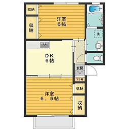 多摩都市モノレール 上北台駅 徒歩2分の賃貸アパート 2階2DKの間取り