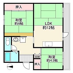 男山第3住宅214棟 2LDKの間取図画像
