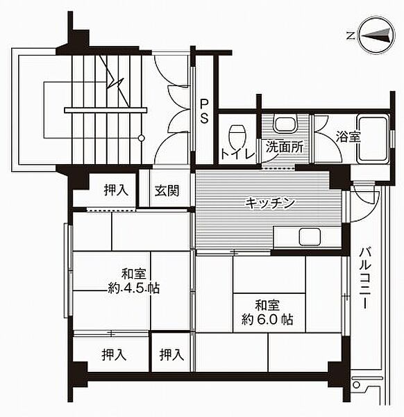 ビレッジハウス米田2号棟 307｜鳥取県倉吉市米田町(賃貸マンション2K・3階・33.54㎡)の写真 その2