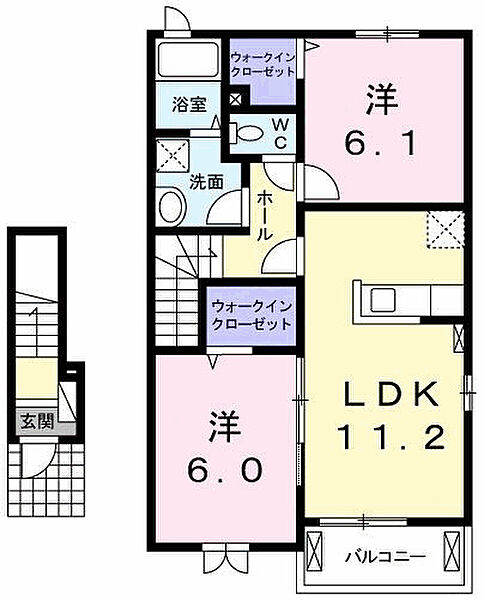 ヴィラ　サウスウィンド　2 205｜鳥取県倉吉市生田(賃貸アパート2LDK・2階・57.63㎡)の写真 その2