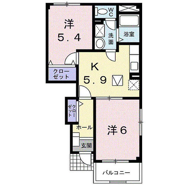 ライラックII 103｜鳥取県倉吉市中江(賃貸アパート2K・1階・43.38㎡)の写真 その2