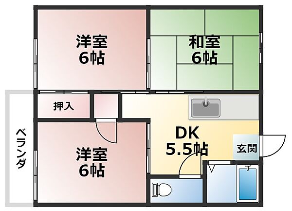 磯ハイツA棟 202｜栃木県栃木市箱森町(賃貸アパート3DK・2階・46.00㎡)の写真 その2