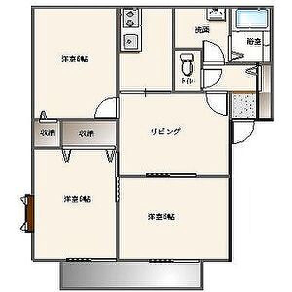 カーサピアチェーレA棟 202｜栃木県栃木市大平町真弓(賃貸アパート3LDK・2階・58.47㎡)の写真 その2