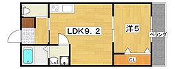 セレニティ下木田B棟 1LDKの間取図画像