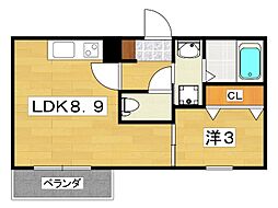 ジーメゾン寝屋川秦町アリビオ 1LDKの間取図画像