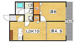 ウインドヒル香里1 2DKの間取図画像