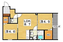 セレニティ出雲A棟 1階2LDKの間取り