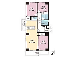 サンマンション青葉台ガーデン 3LDKの間取図画像