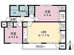 鵜野森団地F 2LDKの間取図画像