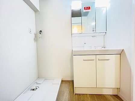 洗面化粧台です。朝の身支度から1日が始まります。