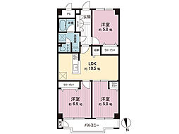 東建座間ハイツ2号棟 3LDKの間取図画像