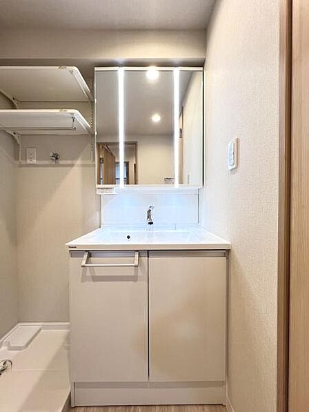 洗面化粧台です。朝の身支度から1日が始まります。