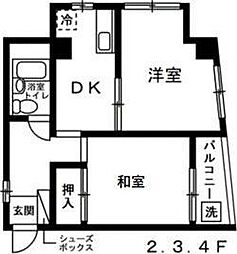 カサ・デ・大原 3階2DKの間取り
