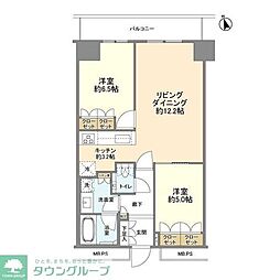 ザ・パークハウス新宿タワー 1404 14階2LDKの間取り