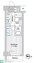 プレール・ドゥーク新宿West 1Kの間取図画像