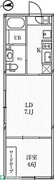 ルクレ高田馬場 2Kの間取図画像