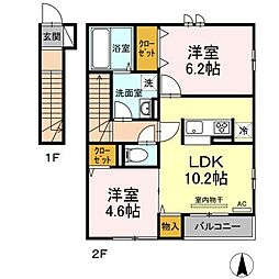 ロイジェント井荻B 2LDKの間取図画像