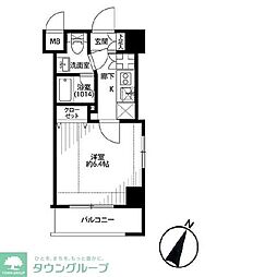 プレール・ドゥーク東京NORTH2 1Kの間取図画像