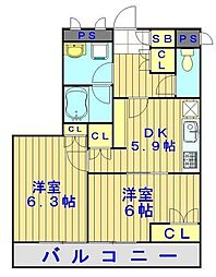 藤和シティコープ飛鳥山公園 2DKの間取図画像