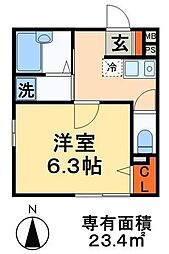 レジデンス711 1Kの間取図画像