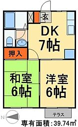 メゾンデリシュウズ 2DKの間取図画像