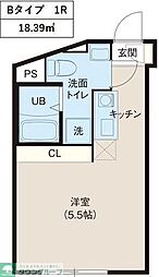 レピュア北千住レジデンスII 2階ワンルームの間取り