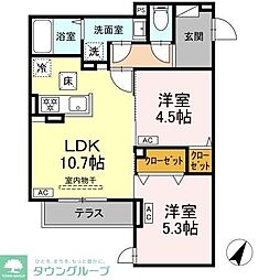 セレスティア扇III 2階2LDKの間取り