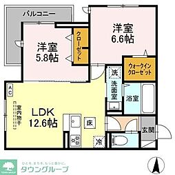 東武大師線 大師前駅 徒歩13分の賃貸アパート 1階2LDKの間取り
