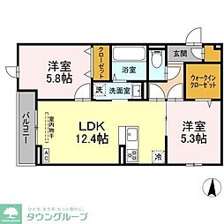 東武大師線 大師前駅 徒歩13分の賃貸アパート 3階2LDKの間取り