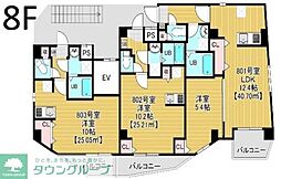 東京メトロ日比谷線 南千住駅 徒歩10分の賃貸マンション 8階1LDKの間取り