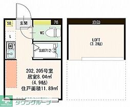 ハーモニーテラス向島II 2階ワンルームの間取り