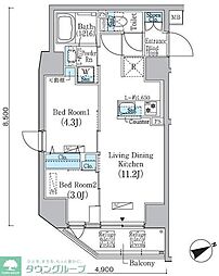 PrimeBliss蔵前 2LDKの間取図画像