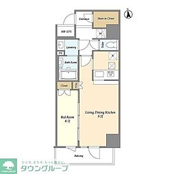 ラドゥセール東神田 1LDKの間取図画像