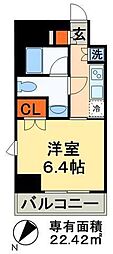 グランフォース町屋 1Kの間取図画像