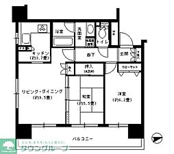 パークキューブ浅草田原町 2LDKの間取図画像