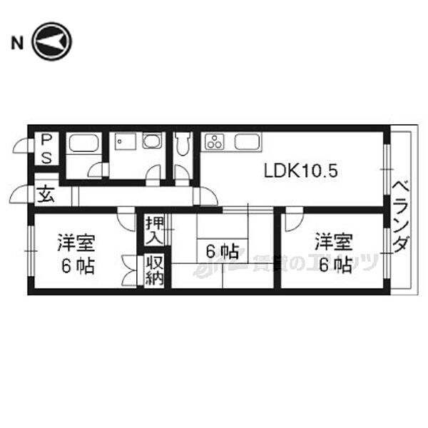 大阪府枚方市上野１丁目(賃貸マンション3LDK・2階・60.00㎡)の写真 その2