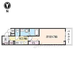 ヒカルサ奈良大森西サウス 1Kの間取図画像
