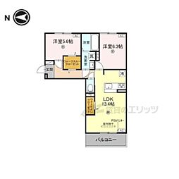 JR和歌山線 畠田駅 徒歩11分の賃貸アパート 2階2LDKの間取り