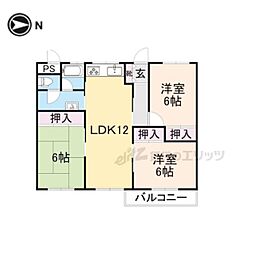 コーポ学園前西棟 3LDKの間取図画像
