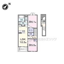 フラン・ソレイユ 学園前 2LDKの間取図画像