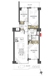 ベルヴィル大宮B棟 3LDKの間取図画像