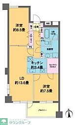 カスタリア高輪 6階2LDKの間取り