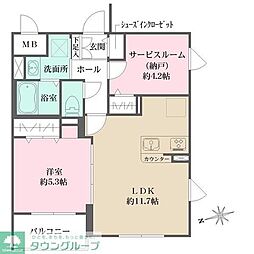 La Perla 桜新町 1SLDKの間取図画像